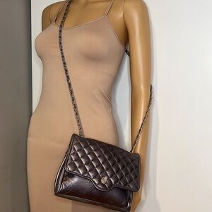 Ganson Metallic Pewter Gray Quilted Leather Crossbody Bag